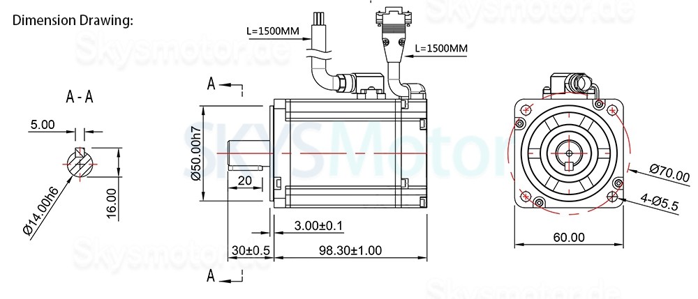 40W DC Servomotoren 60ASM400-1024C 48V 10A 1,27N.m 3000 U/min 60 x 60mm
